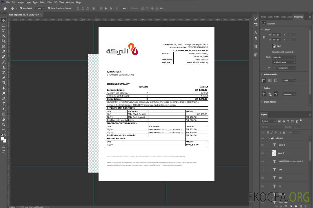 Relevé bancaire d'Al Baraka en Syrie xls template